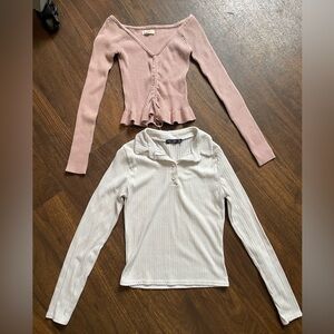 Bundle- Pink and White Ribbed Long Sleeve Tops